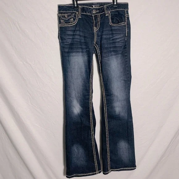 Soundgirl | Acid Wash Bootcut Decorated Denim Jeans Size 9 - Picture 2 of 7